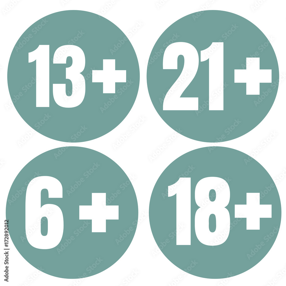 Limit age icon on red background. Icons age limit vector flat illustration. Limit age icon on red background. Icons age limit vector flat illustration.