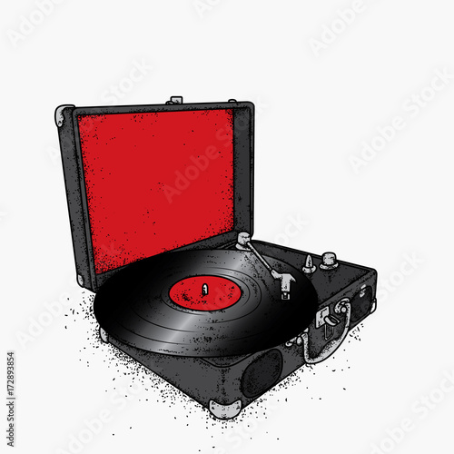 Vintage record player vinyl records. Vintage. Music. Vector illustration for a postcard or a poster.