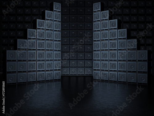 Abstract wall of guitar amps. 3D Render