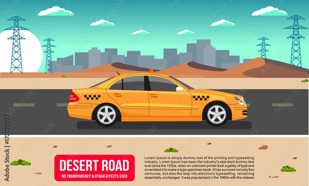 Taxi cab in a desert road