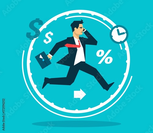 Businessman like rat in a wheel flat design business concept illustration