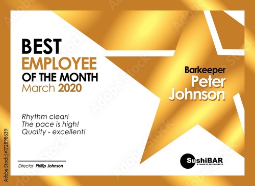 Diploma Best Employee of the Month Golden template with gold metal texture vector cool design frame