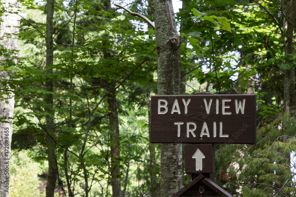 Sign for Bay View trail on Madeline Island in Wisconsin