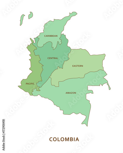 Colombia regions, vector geography background