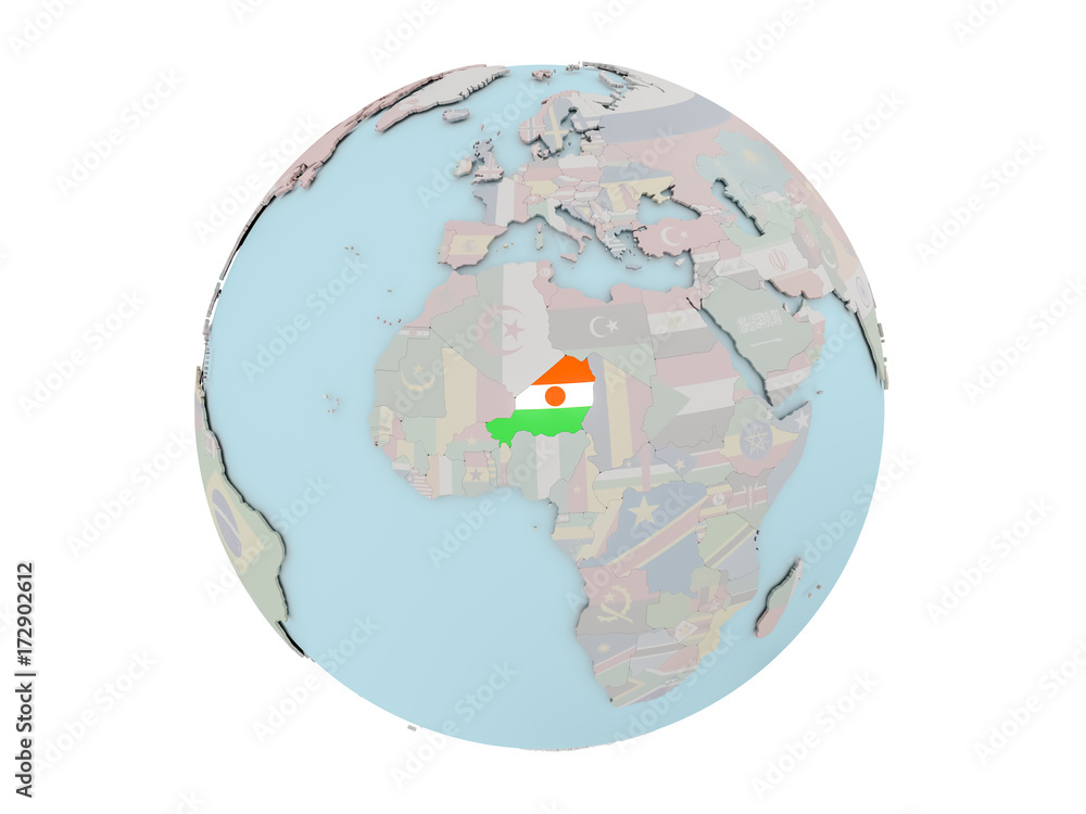 Obraz premium Niger with flag on globe