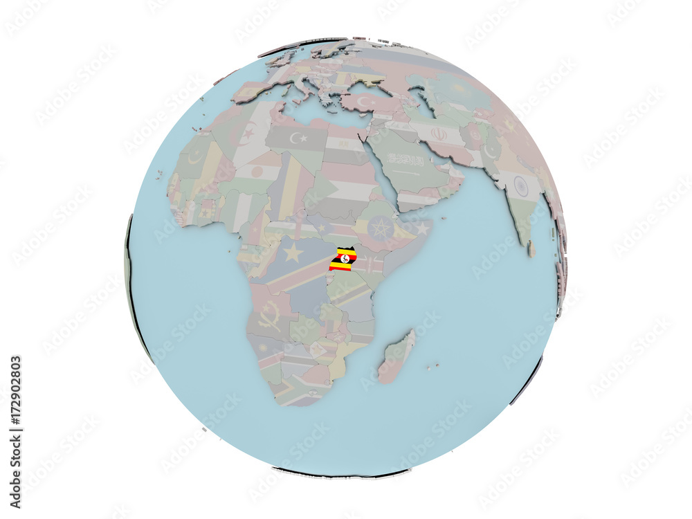Uganda with flag on globe Uganda with flag on globe