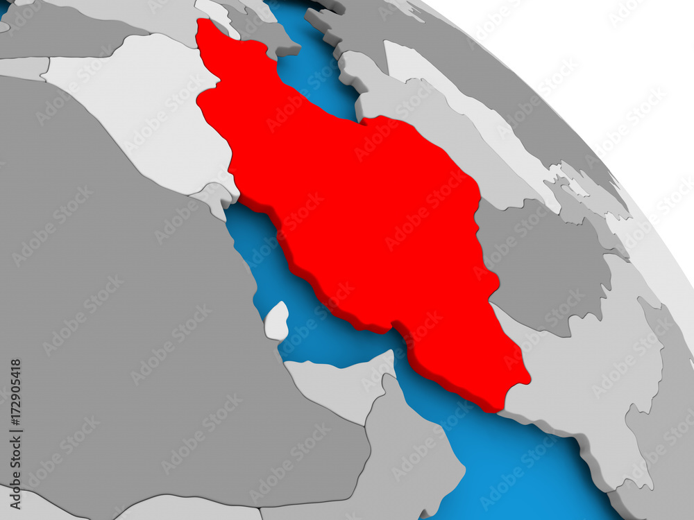 Fototapeta premium Iran in red on map