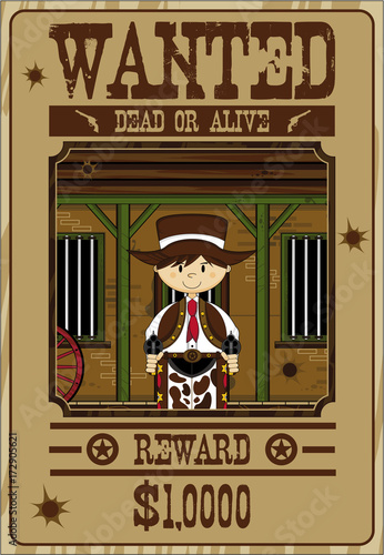Cute Cartoon Wild West Cowboy Wanted Poster