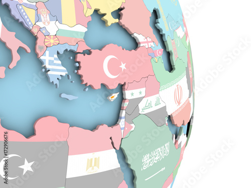 Cyprus with flag on globe © harvepino