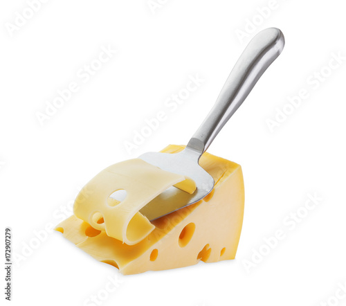 Slika na platnu Piece of Cheese and cheese knife slicer