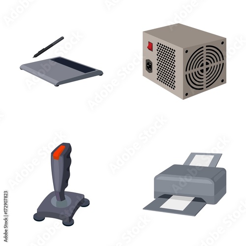 Power unit, dzhostik and other equipment. Personal computer set collection icons in cartoon style vector symbol stock illustration web. photo