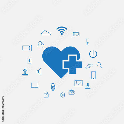 Health Technology (HealthTech) - cross with heart around with tech icon