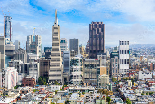 Beautiful view and Skyline of business center in downtown San Francisco, California in USA