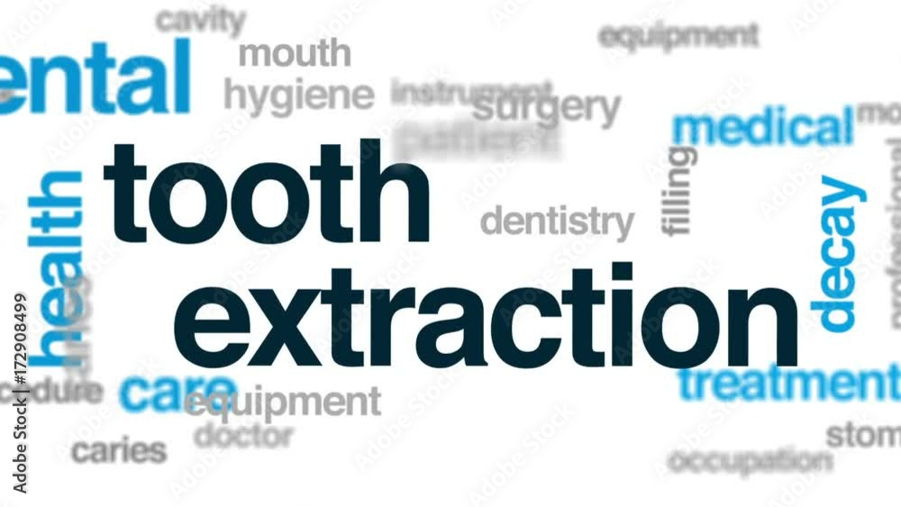 Tooth extraction animated word cloud, text design animation. Tooth extraction animated word cloud, text design animation.