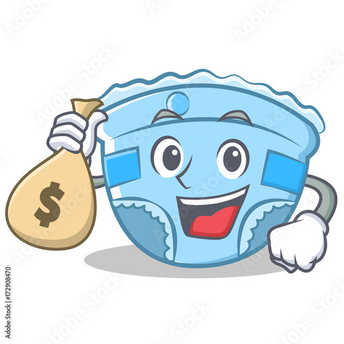 With money bag baby diaper character cartoon