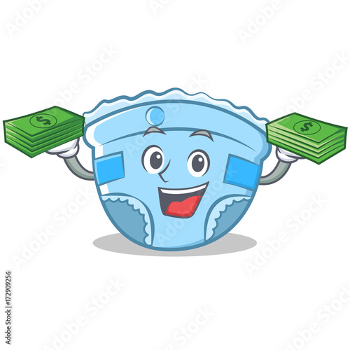 With money baby diaper character cartoon