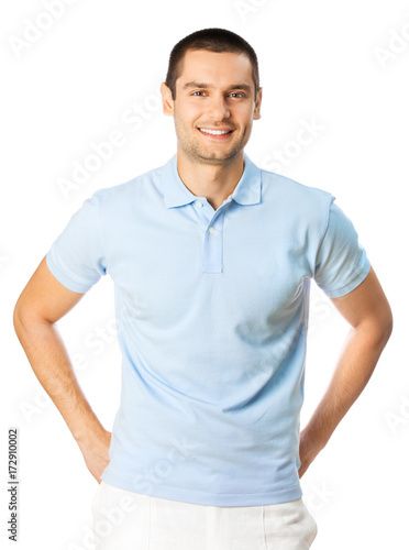 Cheerful young man, over white