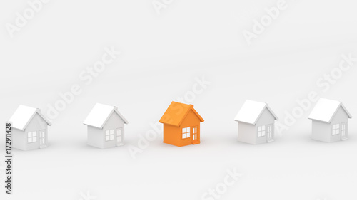 Orange and white house on white background. 3D rendering.