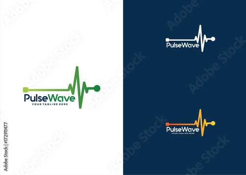 Pulse Wave Logo Template Design Vector, Emblem, Design Concept, Creative Symbol, Icon photo