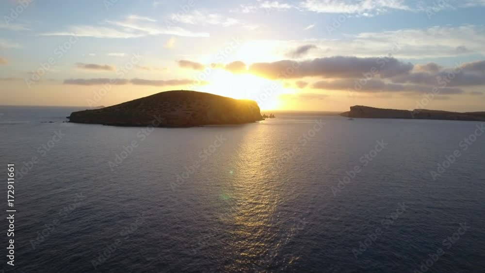 Aerial Shot Off Cliffs With Sun Set Over Sea Aerial Shot Off Cliffs With Sun Set Over Sea