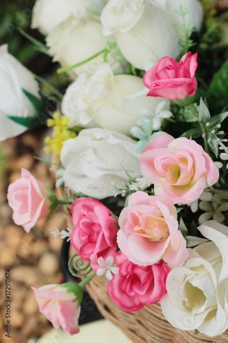 Beautiful vintage roses of artificial flowers