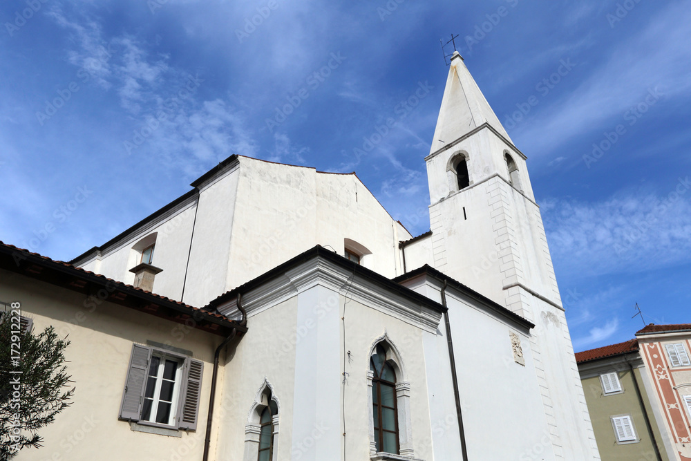 medieval white church of Izola in Slovenia