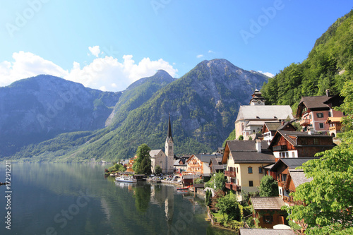 beautiful lake at Hallstatt and historic centre of Austria 