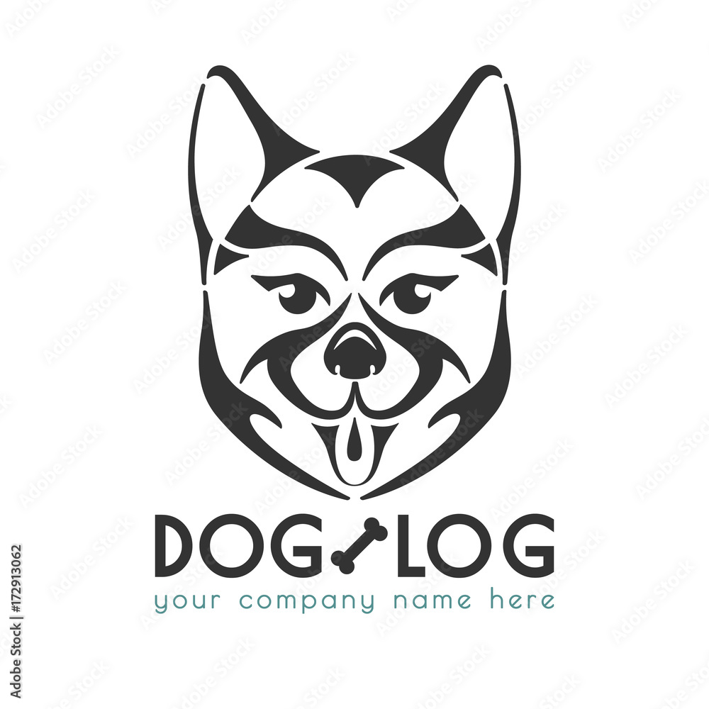 Dog logo template vector illustration. Isolated black silhouette of dog's face. Icon and symbol for your business: pet shop or club, vet clinic, shelter, grooming services etc. Original emblem for you