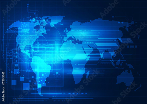 Abstract technology security on global network background, vector illustration