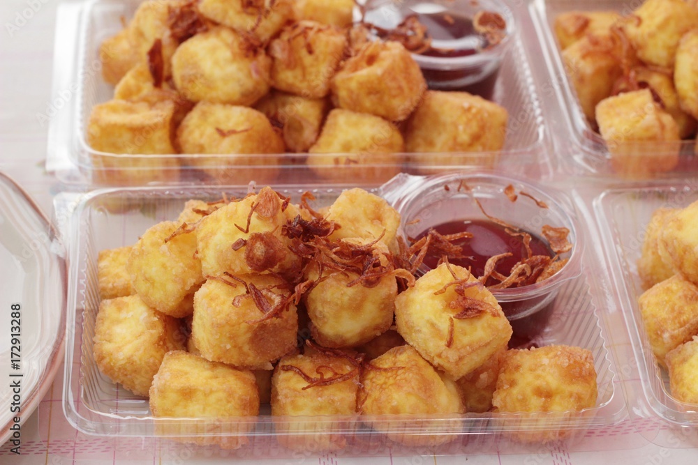 Fried tofu in the market Fried tofu in the market