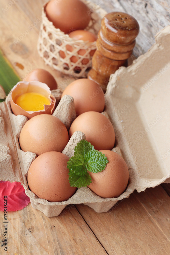 Eggs in the panel for the cooking