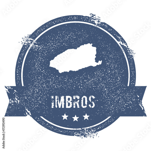 Imbros logo sign. Travel rubber stamp with the name and map of the island, vector illustration. Can be used as insignia, logotype, label, sticker or badge.