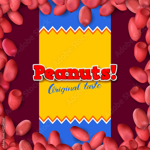 Arachis or peanuts background with red scattered nuts and beans