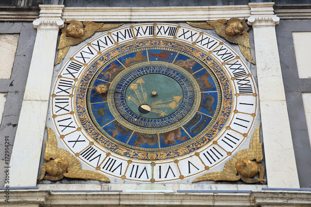 astronomical clock of Brescia in the unesco world heritage centre, Italy
