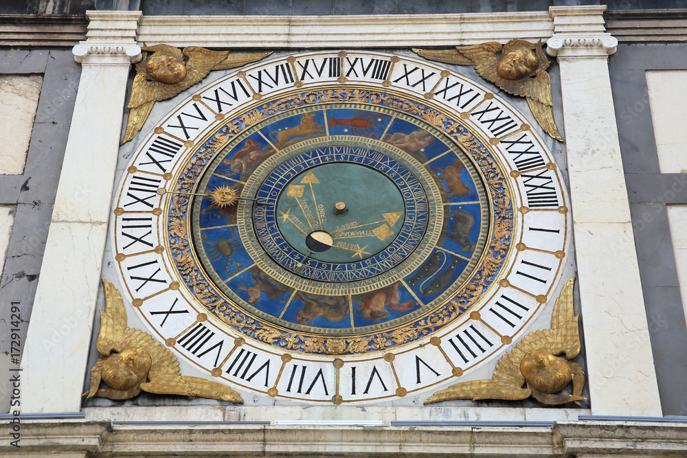 Obraz premium astronomical clock of Brescia in the unesco world heritage centre, Italy