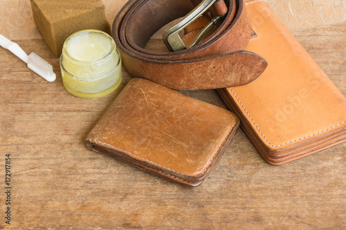 old genuine leather product prepare to clean and care with wax