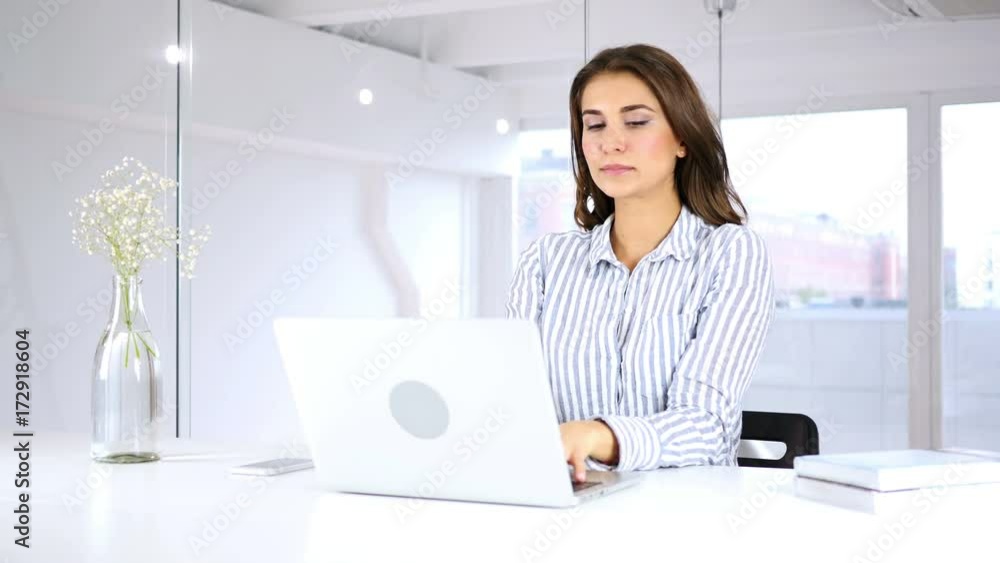 Woman Coughing at Work in Office, Throat infection Woman Coughing at Work in Office, Throat infection