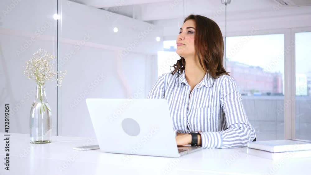 Waiting at Work for Customer, Woman Looking at Time on Watch Waiting at Work for Customer, Woman Looking at Time on Watch