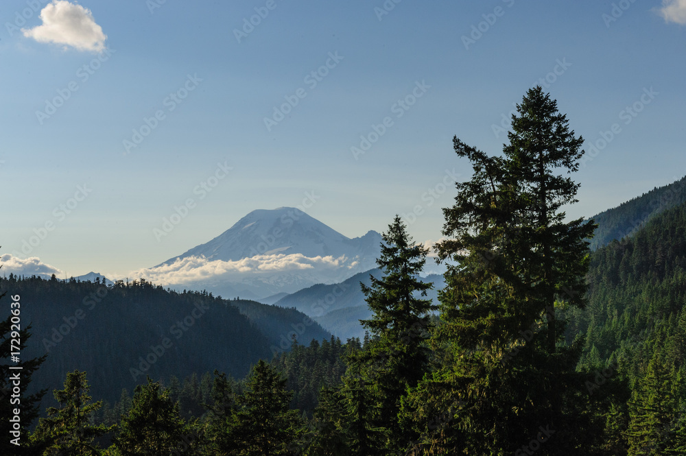 Mount Rainier shrouded in Clouds