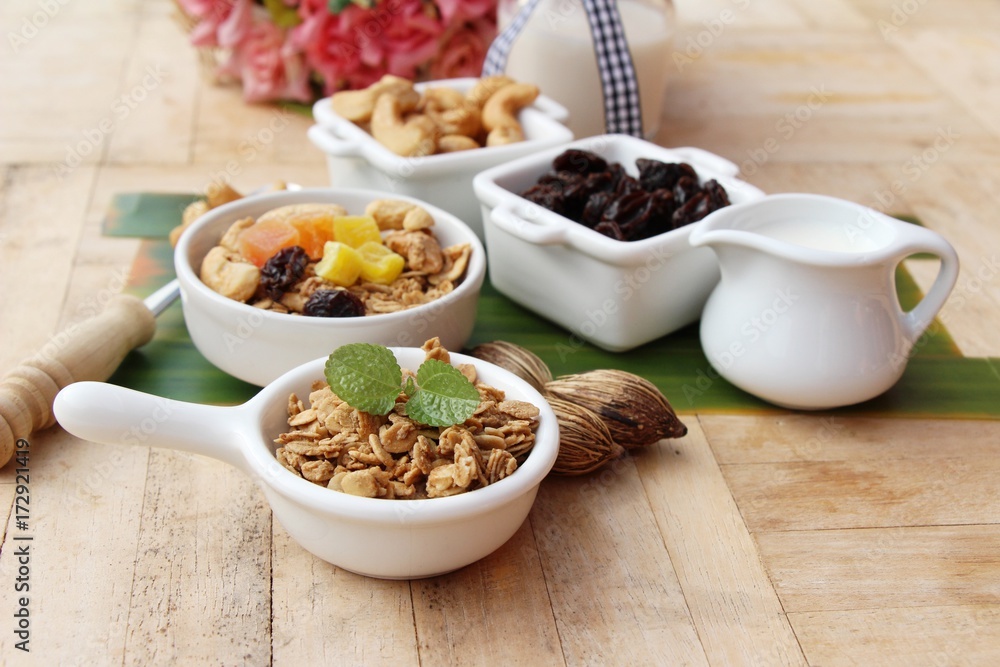 Granola cereal mix for health with milk Granola cereal mix for health with milk