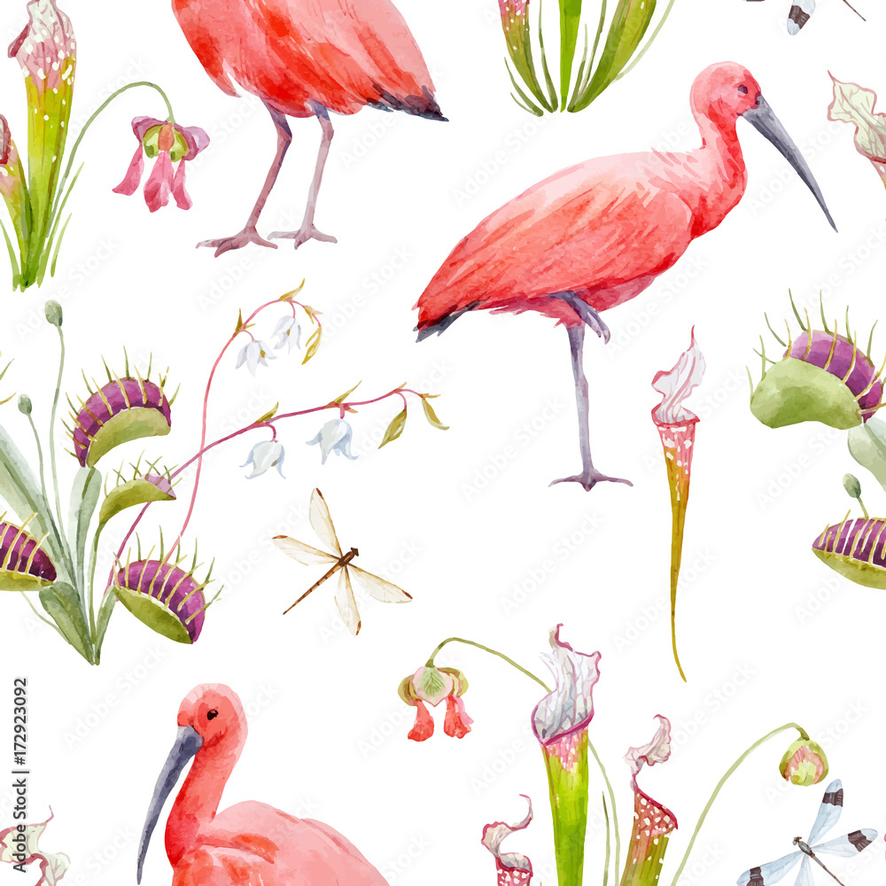 Obraz premium Watercolor tropical vector pattern
