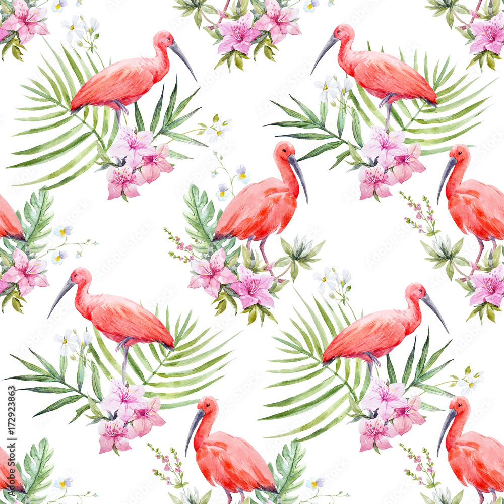 Naklejka premium Watercolor tropical pattern