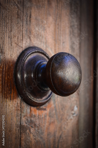 ancient doors close up - door details, knob, wood structure, iron texture