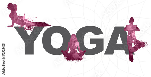 Yoga word with silhouette cutouts