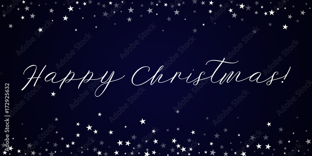 Happy Christmas greeting card. Random falling stars background. Random falling stars on deep blue background.cool vector illustration.