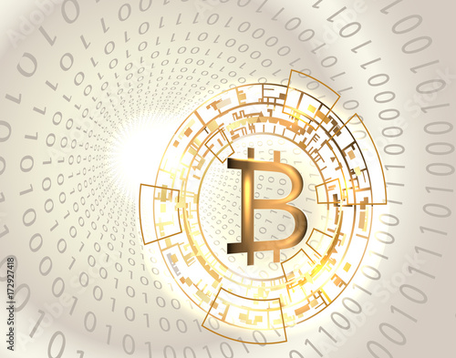 Bitcoin symbol and binary code.