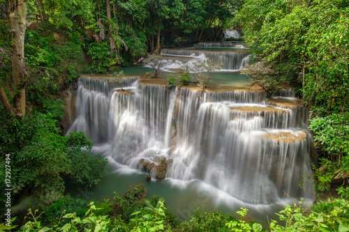 Beautiful water fall in Thailand  Huay mae ka min  Kanjanaburi Thailand travel destination