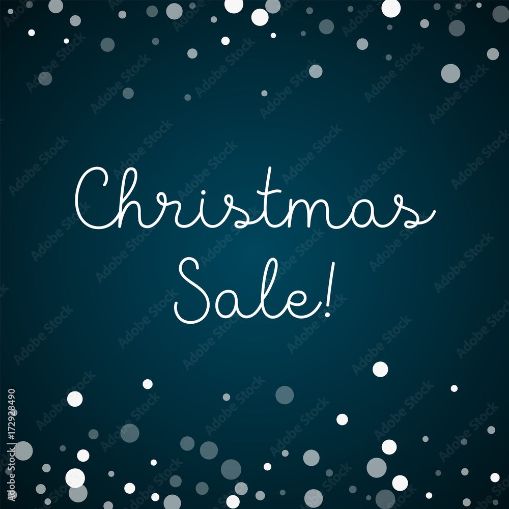Christmas Sale greeting card. Falling white dots background. Falling white dots on blue background. Elegant vector illustration.