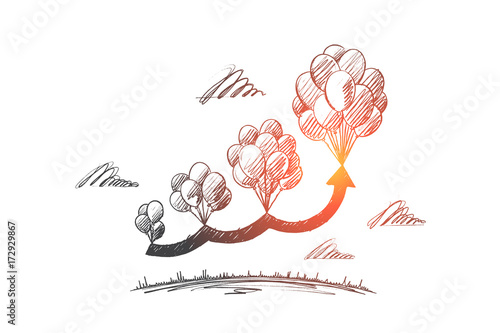 Start up concept. Hand drawn balloons as symbol of new idea. Growth of project isolated vector illustration.