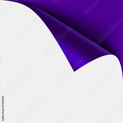 Violet page corner peel. Blank sheet of folded sticky paper note. Vector illustration sticker peel for advertising and promotional message isolated on white background.